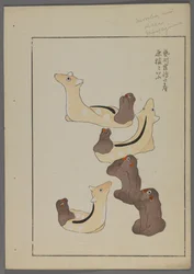 Japanske leker, fra Unai no tomo (A Childs Friends) av Shimizu Seifu, 1891-1923. Aper og hjort.